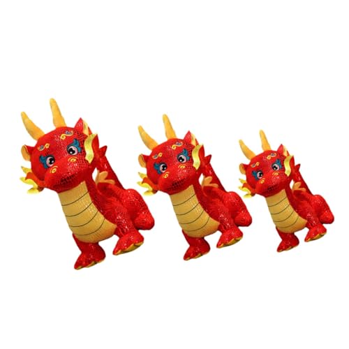 DRESSOOS 3St Jahr der Drachen-Maskottchen-Puppe Frau Puppe Kuscheltiere Stofftier Bär drachenfiguren Drachen Kuscheltier Chinesisches Neujahrsdrachenspielzeug Drache Stofftier PP Baumwolle von DRESSOOS