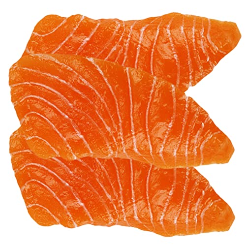 DRESSOOS 3St Modell Lachsfilet künstliche Fische dekofische Fische Spielzeug Fischfigur falsches Essen Restaurant gefälschtes Essen naturgetreue Lachsscheiben Fleisch-Stütze PVC Orange von DRESSOOS