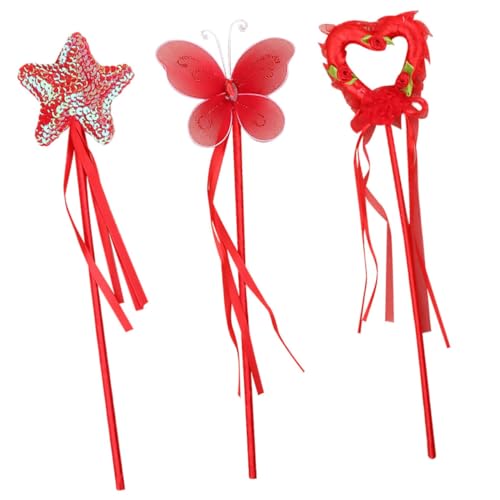 DRESSOOS 3St Zauberstäbe Fairy Wand verkleidung Kinder Kindergeburtstag igelkostümkinder Kid Toys Feenstäbe Pentagramm-Zauberstab Zauberstab für Mädchen Feenstab Party Zauberstab rot von DRESSOOS