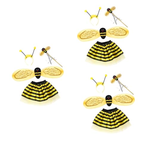 DRESSOOS 3st Party-Outfits Für Kinder Bienenkostüm Mädchen Bienenflügel Kinder Gelb Krug Honigbienenkostüm Für Kinder Bienen-Stirnband Bienenkostüm Für Kleinkinder Kostüm Kind Yellow von DRESSOOS