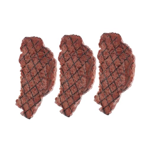 DRESSOOS 3st Simuliertes Steakmodell Fleischdekoration Küchendekor Requisite Für Gefälschtes Fleisch in Der Küche Gekochtes Fleisch-Modell Künstliches Steak-Modell Light Brown Plastik von DRESSOOS