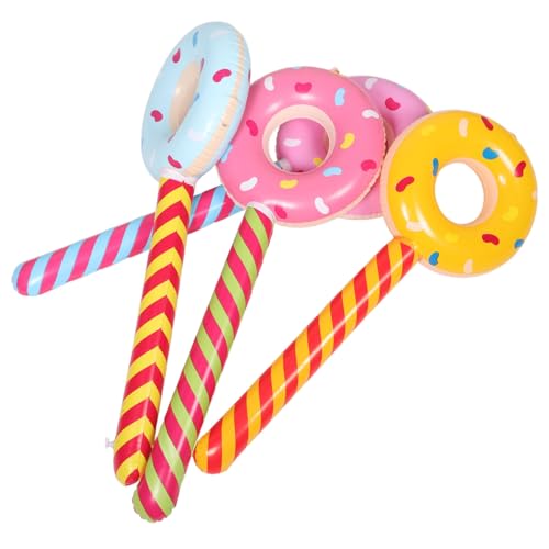 DRESSOOS 4 Stück Aufblasbarer Donut-Stick Hallen Lutscher für Kinder gefälschte Süßigkeiten Krapfen hühner spielzeug aufblasbare donut aufblasbare Spielzeuge aufblasbarer Lutscher PVC von DRESSOOS