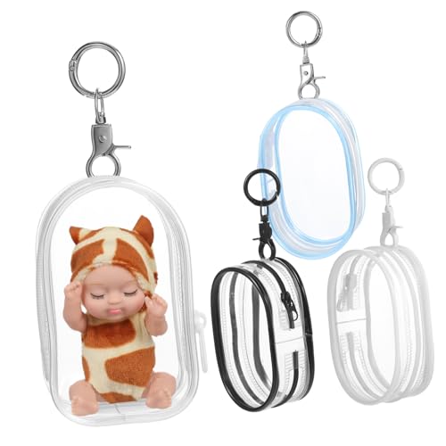 DRESSOOS 4 Stück Babytasche Durchsichtige Kulturtasche Einkaufstasche Durchsichtige Vitrine Spielzeug Display Schlüsselanhänger Puppen Aufbewahrungstasche Tragbare Puppentasche von DRESSOOS