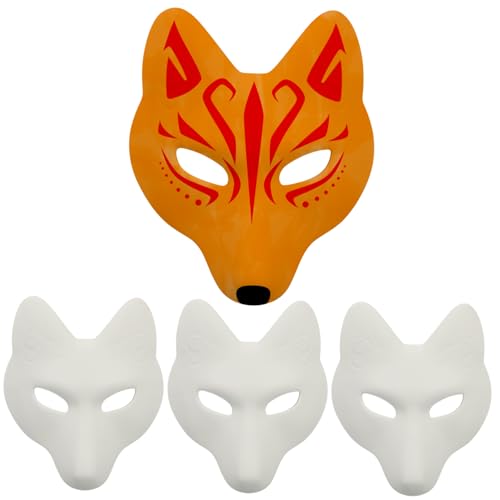 DRESSOOS 4 Stück Fuchs Maske Fuchsmaske halloween maske halloween-maske -Fuchs-Maske Halloween-Cosplay-Masken DIY Maskerade-Kostüm-Cosplay-Zubehör leere handbemalte maske Pu Weiß von DRESSOOS