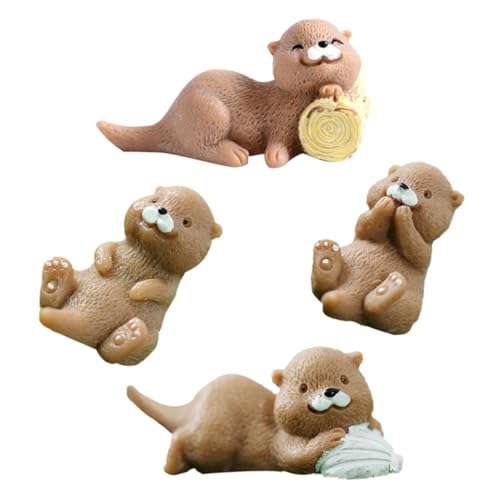 DRESSOOS 4 Stück Mikrolandschafts Otter Spielzeugtiere Miniaturen Dekorieren Mini Tiere Kleine Otter Ornamente Mini Otter Figuren Kleine Otter Dekoration Miniatur Otter Mini Otter von DRESSOOS