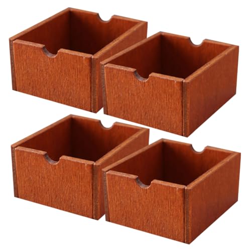 DRESSOOS 4 Stück Miniatur-Aufbewahrungskorb Puppenhäuser Wäschekorb Puppenhaus-Couchtisch Miniatur-Puppenhauszubehör Puppenmöbel Miniaturornament Minikisten dekorativ Holz Brown von DRESSOOS