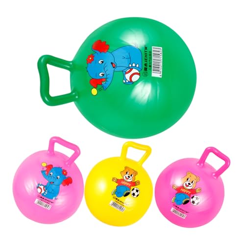 DRESSOOS 4 Stück Schläger Handhaben Balanceball Für Hüpfball Mit Griffen Gymnastikball Sprungball Für Kleinkinder Cartoon-Muster-Ball Kugel Handhaben PVC von DRESSOOS