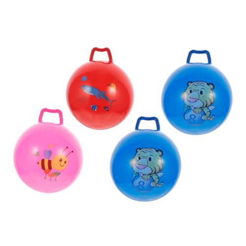 DRESSOOS 4 Stück Schläger Handhaben Süße Springende Bälle Ballspiel Für Kinder Spielzeug Für Outdoor-übungsspielzeug Lustige Bälle Mit Griff Interaktive Kinderbälle Mini-stabilitätsball PVC von DRESSOOS