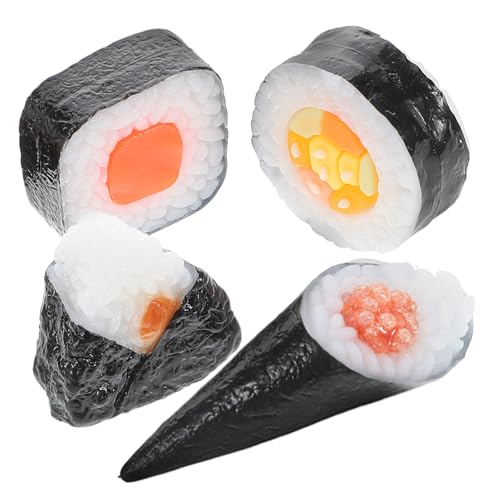 DRESSOOS 4 Stück Sushi Modell Simuliertes Onigiri Sushi Geburtstagsdekorationen Gefälschte Sushi Fotografie Requisiten Requisite Lebensmittelsimulation Onigiri Modell Foto von DRESSOOS