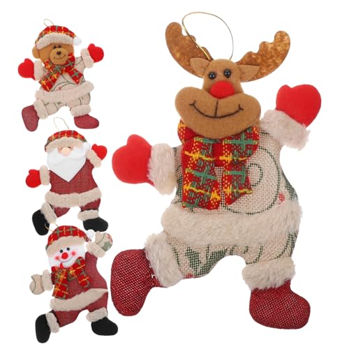 DRESSOOS 4 Stück Weihnachtsbaum Hängeornamente Weihnachtsbaum Hängedekorationen Holzbaum Hängeornament Weihnachtsbaumschmuck Stoff von DRESSOOS