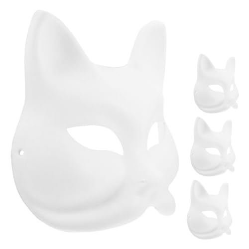 DRESSOOS 4 Stück handbemalte Maske DIY-Maskerade-Maske weiße Katzenmaske halloween maske halloween-maske schmücken handgemachte leere Masken Party-Masken-Dekor Schüttgut Zellstoff von DRESSOOS