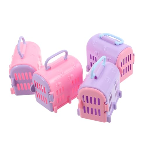 DRESSOOS 4er Set Puppenhaus Miniatur Haustier Tragetasche Kleine Tier Reisebox Für Hunde Und Katzen Realistisches Rollenspiel Haustier Transportkäfig Farben Zufällig von DRESSOOS