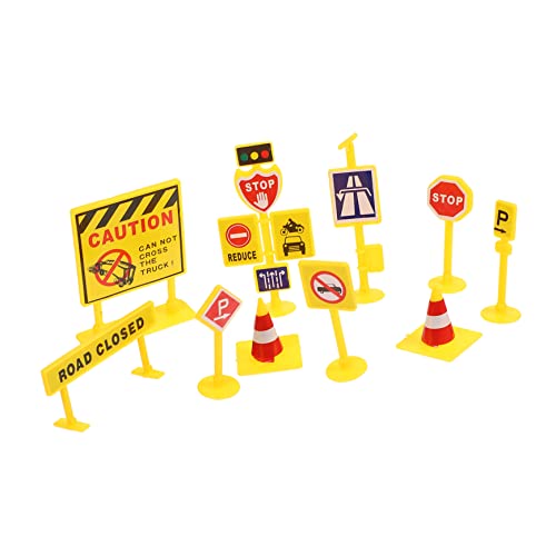 DRESSOOS 5 Mikro-landschafts-Verkehrsschild Kinder Verkehrsmodell Spielzeug Verkehrspädagogisches Spielzeug Miniaturdekoration Spielset Mit Straßenschildern Mini-Spielzeug Yellow Plastik von DRESSOOS