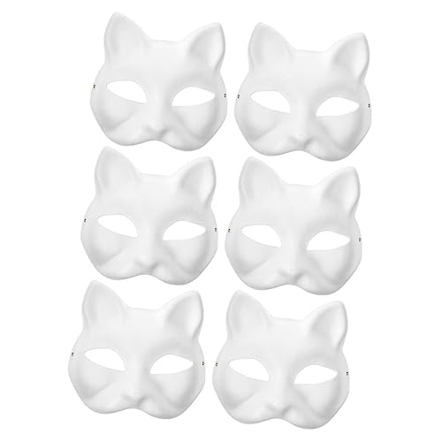 DRESSOOS 6 Stück Leere Katzenformmasken Unbemalte Cosplay Masken Für Halloween Ideal Zum Selbergestalten Halbgesichtsmaske Für Kostümparty Und Maskerade von DRESSOOS