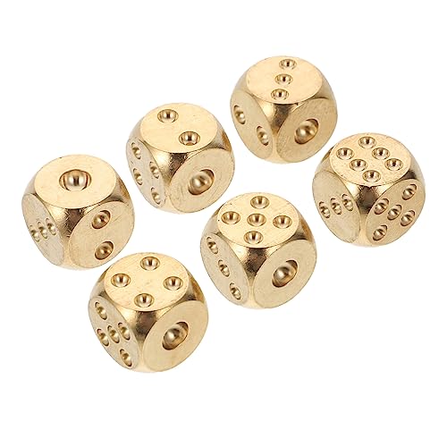 DRESSOOS 6st Massive Messingwürfel Mehrseitige Würfel Rollenspielwürfel Schach Dekor Würfel-stütze Mini-würfel Kleine Würfelstütze Sechsseitige Würfel Punktwürfel Spielzeug Golden Kupfer von DRESSOOS