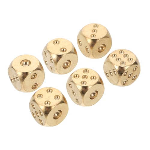 DRESSOOS 6st Massive Messingwürfel Würfeln Kleine Würfelstütze Runde Eckwürfel Golddekor Schach Dekor Würfel-stütze Spiel Würfel Würfelspiel Requisite Hohle Würfel Spielstütze Golden Kupfer von DRESSOOS