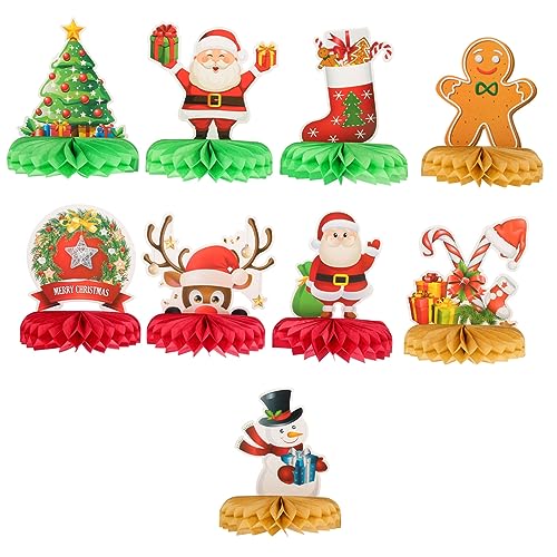 DRESSOOS Weihnachts Deko 9 Stück Weihnachtswaben Ornament Vorhang Lichter Weihnachtsbanner Geburtstagsdekoration Weihnachtstischläufer Laterne Weihnachtsparty Tischdekoration Wabenverzierungen von DRESSOOS