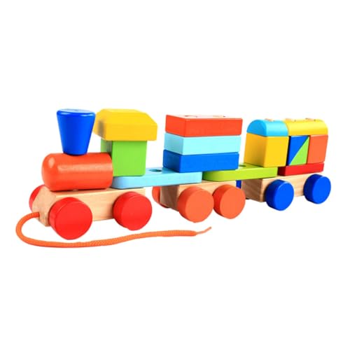 DRESSOOS Holzspielzeug Für Kleinkinder 1PC Farbenfrohes Ziehspielzeug Lernspielzeug Mit Holzbausteinen Schiebewagen Für Babys Pädagogisches Zum Laufen Und von DRESSOOS