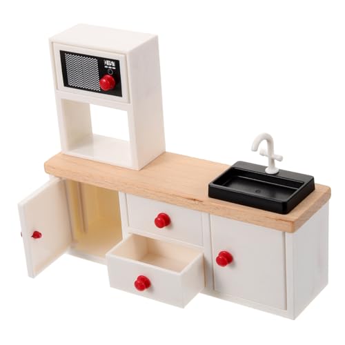 DRESSOOS Mini-Möbel Puppe Heimwerken klein Mikro Feinschmecker holzmöbel holzspielzeug Dollhouse zubehör waschbecken spülbecken Mini-Hausaccessoire Holzschrank Miniatur hölzern Weiß von DRESSOOS