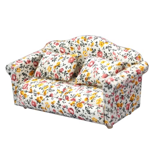 DRESSOOS Mini-sofamöbel Häuser Puppe Camper Ästhetisch Bausatz Miniatur Mini-möbelschmuck Dekoratives Mini-Sofa Desktop-Mini-möbel Mini-hausdekoration Mini-sofamodell Mit Blumenmuster Stoff von DRESSOOS