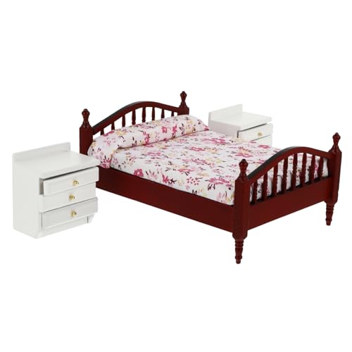 DRESSOOS Miniatur öbel Set Für Puppenhaus 1 Set Holz Doppelbett Und Nachttisch Ideal Zubehör Für Puppenhaus Bausatz Miniatur Einrichtung Für Kreative Spielwelten von DRESSOOS