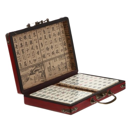 DRESSOOS Reise Mahjong Set Tragbares Traditionelles Mahjongspiel Mit Antikem Lederetui Und Englischem Handbuch Ideal Für Unterwegs Perfekte Geschenkidee Für Mahjong Liebhaber von DRESSOOS