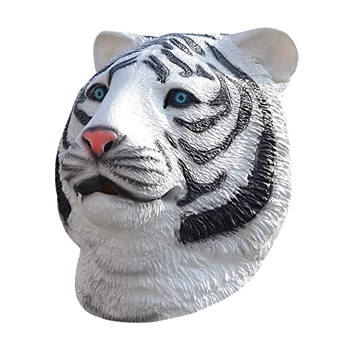 DRESSOOS Tiger-Kopfbedeckung simulierter Kopfschmuck Tierkopfbedeckung halloween halloweenmaske stutzenhalter gruselige Tigerkopfbedeckung Gesichtsbedeckung aus Emulsion Weiß von DRESSOOS