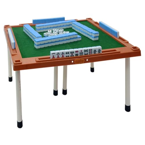 DRFGHK Travel Mahjong Spieltisch, 48 cm zusammenklappbarer Mahjong-Tisch mit 144 Mahjong-Fliesen, faltbare Beine, starke Tragfähigkeit, geeignet für Campingparty von DRFGHK