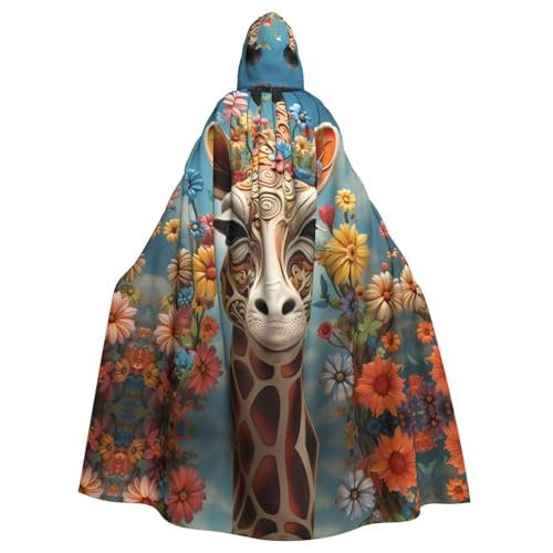 DRGFCXE Kapuzenponcho mit Giraffen- und Blumenmotiv ohne Reißverschluss, mit übergroßer Kapuze, bequem und weich, sodass Sie die Party in vollen Zügen genießen können von DRGFCXE