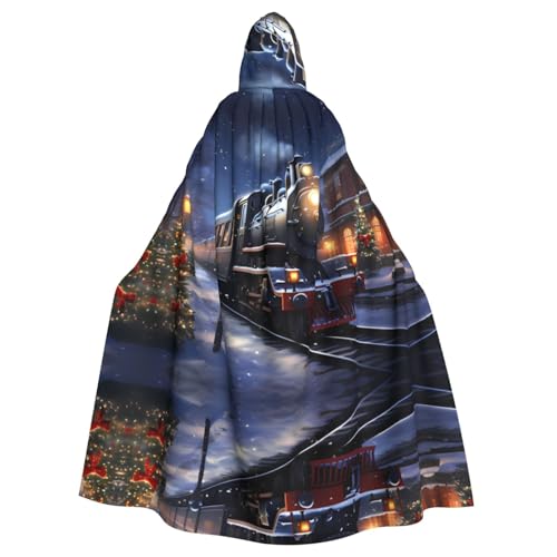 DRGFCXE Poncho mit Kapuze ohne Reißverschluss für Winter, Weihnachten, Schnee, Nacht, Eisenbahn, Zug, Abschlussball, mit übergroßer Kapuze, bequem und weich, damit Sie die Party in vollen Zügen von DRGFCXE