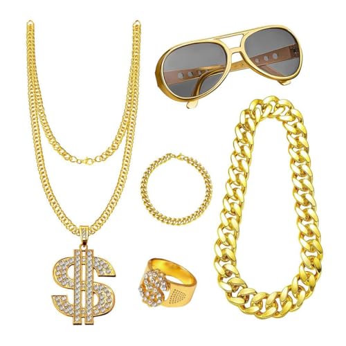 DRJCKOLOTH Hip Hop Kostüm Set,Hip Hop Punk Accessoires,Zuhälter Kostüm Set,Hip Hop Kostüm Accessories Set,Dollar Zeichen Ringe Sonnenbrille Set,Mottopartys Cosplay DRJCKOLOTH Hip Hop Kostüm Set,Hip Hop Punk Accessoires,Zuhälter Kostüm Set,Hip Hop Kostüm Accessories Set,Dollar Zeichen Ringe Sonnenbrille Set,Mottopartys Cosplay von DRJCKOLOTH