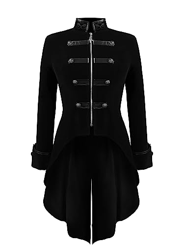 DRTES Damen Steampunk Mittelalter Jacke Viktorianischen Vampir Piraten Gehrock Kostüm, Schwarz, XL von DRTES