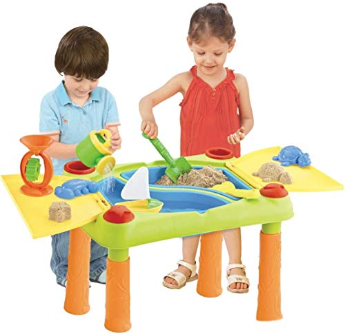 DRULINE 18 TLG. Sand und Wasserspieltisch - Matschtisch - Kinderspieltisch - Spieltisch - Sandtisch - mit Abdeckung - inkl. Sandspielzeug - ab 3 Jahre - B/H/T ca. 66/100 x 48 x 46 cm von DRULINE