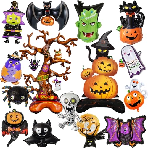 15 Folienballon Halloween,Halloween Ballon,Halloween Deko Kinder Set,Gruselige Geisterbaum Stehende KüRbiskatze GroßEr,GeisterschäDel Fledermaus Hexenballon Klein,Geeignet FüR InnenhöFe,Bars,Schulen von DSITNDAM