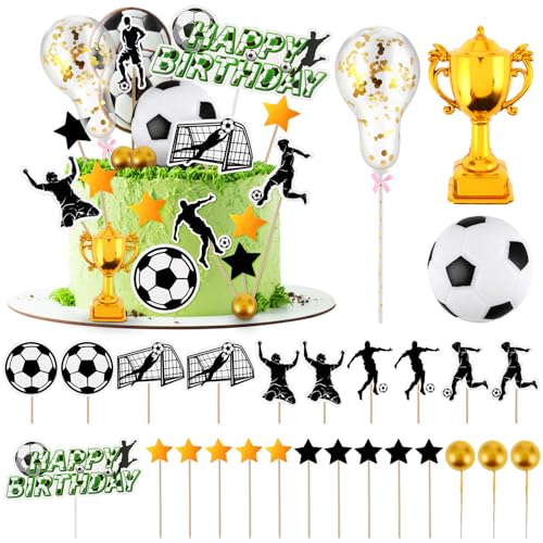 29 Stück Tortendeko Fussball,Kinder Fußball Kuchen Deko,Geburtstag Kinder Fußball Fussball Deko,Fußball Geburtstagstorte Topper Deko,für Junge Geburtstag Fußball Sport Mottopartys Cupcake Toppers Deko von DSLSQD