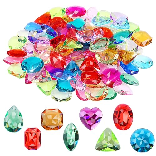 DSLSQD 100 Stück Acryl Diamanten Kinder,Diamanten Bunt Kinder,Diamant Edelstein Spielzeug,Edelsteine für Kinder,Bunte Tauchjuwelen,für Piraten-Schatzsuche Ostereier-Füller Tauchlehrer Schwimmbad-Party von DSLSQD