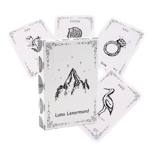 36 Karten Sketch Luna Lenormand, einfaches Schwarz-Weiß-Lenormand, Tarotkartendeck lernen, Bedeutungen auf ihnen für Anfänger Spielkarten von DSOPV