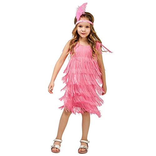 DSplay Flapper-Satin-Kostüm für Kinder, Mädchen, Größe S, Rosa von DSPLAY