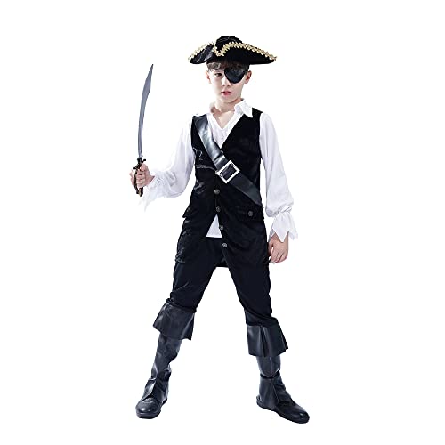 Dsplay Piratenkostüm für Jungen, Cosplay, Kinder, Deluxe, Freibeuter-Kleidung, Rollenspiel, Kind, Halloween-Party (10–12 Jahre) von DSPLAY