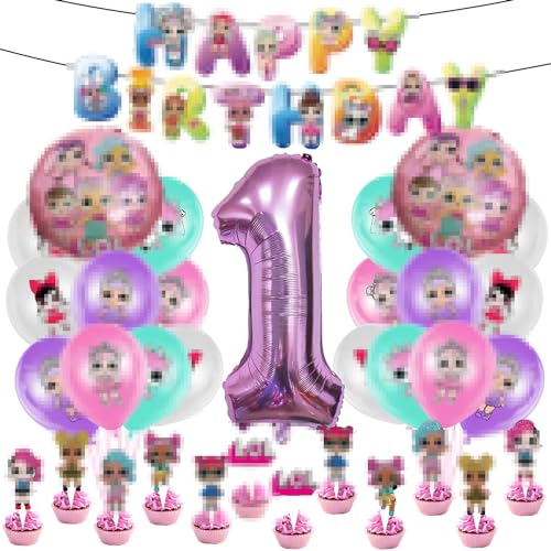Geburtstag Deko Set 54 pcs, Luftballons Geburtstag, Nummer 1 Ballon, Geburtstag Banner, Kuchen Dekoration, Cupcake Topper, Partyzubehör, Kinderparty Dekoration von DSTLWBCS