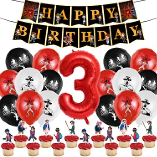 Party Luftballons, Geburtstag Deko Set 44 Stück, Nummer 3 Ballon, Party Zubehör, Geburtstag Banner, Dekoration Cupcake, Geburtstagsparty der Kinder von DSTLWBCS