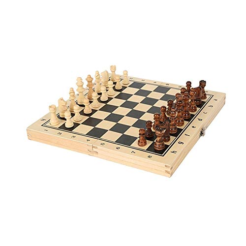 DSXUXU Hölzernes internationales Schach 3 in 1 tragbares Set Schachbrett Klappschachspiel für Reisen Lernparty Familienaktivitäten Internationale Schachfiguren/34 cm * 34 cm von DSXUXU