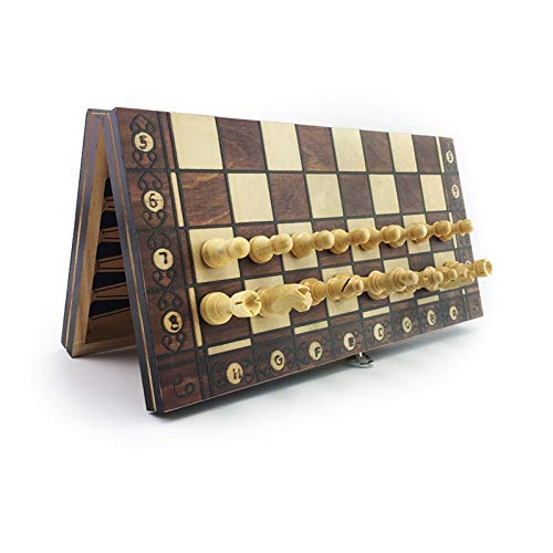 DSXUXU Internationales Schach Holzschach Backgammon Dame 3-in-1 Schachspiel Reiseschachspiel Holzschachfigur Schachbrett Klappbrett Internationale Schachfiguren/29 * 29 cm von DSXUXU