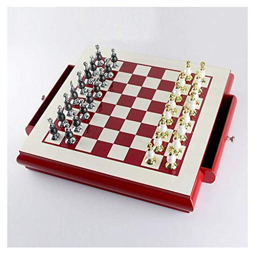 DSXUXU Schach Hochwertiges Schachbrettset aus Holz, kreative Schachfiguren aus Zinklegierung, Wohnzimmer, Bastelgeschenk, Ornamente, Brettspiel, Schachspiel, Rot von DSXUXU