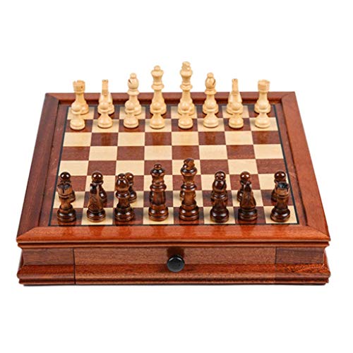 DSXUXU Schach Massivholz Schachspiel mit Doppelschublade Magnetische handgefertigte Stücke Schachbrett Funktion für Schachspiele für Erwachsene Schachspiel,Klein von DSXUXU