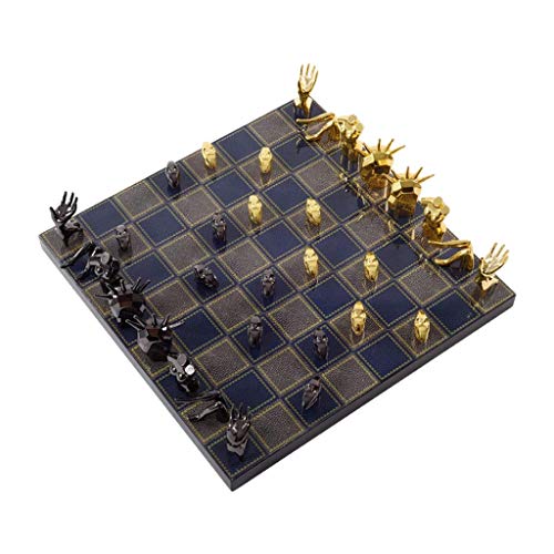 DSXUXU Schach Metall Schachfiguren Massivholz Schachbrett Hochwertiges professionelles Schachspielset Wohnzimmer Handwerk Geschenk Ornamente Schachspiel,a von DSXUXU