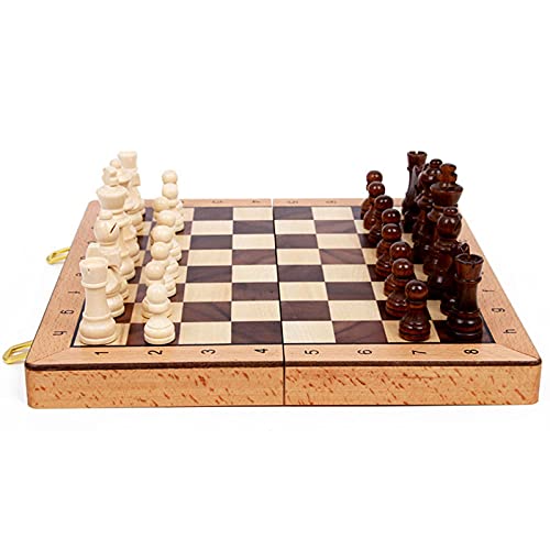 DSXUXU Schachspiel 30 x 30 cm, Holzschachspiel, großes zusammenklappbares Brett mit 34 Schachfiguren, Innenraum zur Aufbewahrung, tragbares Reisebrettspielset, Internationale Schachfiguren von DSXUXU