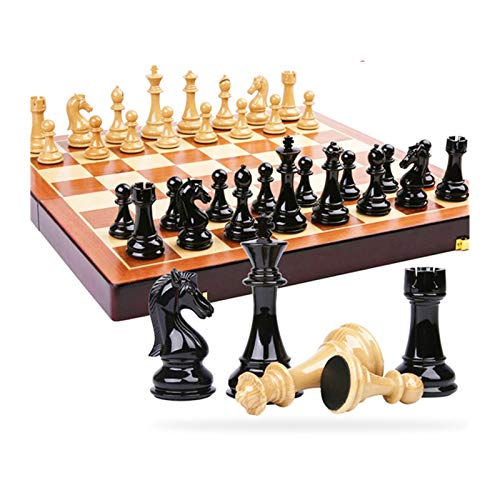 Schachspiel aus Kunststoff, Internationales Schachspiel, Geschenk, zusammenklappbares Schachbrett aus Holz, Schachfiguren aus ABS-Kunststoff und Stahl, Schachfiguren, Schachbrettspielset, 53 x 53 x 4 von DSXUXU