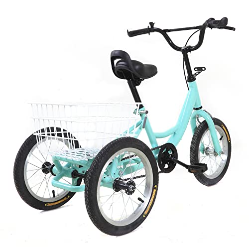 DSYOGX 16 Zoll Kinder Dreirad Einzelgeschwindigkeits Kinderdreirad mit Einkaufskorb 3 Rad Fahrrad für 7-10 Mädchen Jungen Jahre (Hellgrün) von DSYOGX