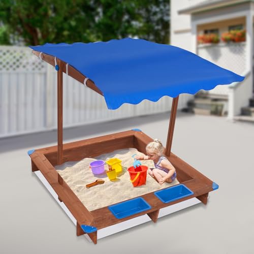 DSYOGX Sandkasten mit Dach, 126x121x118cm Holz Sandkasten Sandmuschel mit Deckel Kindersandkasten Holzsandkasten Sandkästen für Garten Hinterhöfe Strände für Kindern Alter von 3-14 Jahren (Blau Braun) von DSYOGX